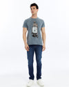 Stone Washed Effect VINTAGE SKULL VESPA Printed CottonT-shirt