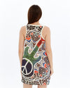 STONE WASHEDPEACE & GUITAR PRINT WOMEN LONG LINE VEST