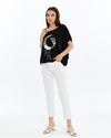 Sparkly MOON PONDEREmboirderyBallon Cut Women Cotton T-Shirt