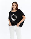 Sparkly MOON PONDEREmboirderyBallon Cut Women Cotton T-Shirt