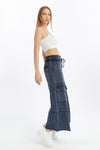 Detailed Straight Flare Leg with pockets Women Stone Washed Cotton Trouse