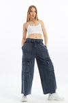 Detailed Straight Flare Leg with pockets Women Stone Washed Cotton Trouse
