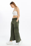 Detailed Straight Flare Leg with pockets Women Stone Washed Cotton Trouse