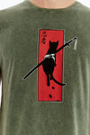 Stone WashedNINJA CAT SAMURAI Printed CottonT-shirt