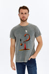 Stone Washed QUESTION OF BALANCE Printed CottonT-shirt