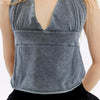 Stone Washed Backless Tie Back Crop Top