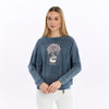 Ballon Cut Zip Front BLOSSOM SKULLPrint Women Sweatshirt