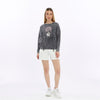 Ballon Cut Zip Front BLOSSOM SKULLPrint Women Sweatshirt