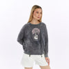 Ballon Cut Zip Front BLOSSOM SKULLPrint Women Sweatshirt