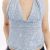 Stone Washed Backless Tie Back Crop Top