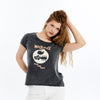 Stone Washed Woodstock Peace Love Music Print Women's Top