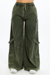 High Waist Flare Legs Women Stone Washed Cotton Trouser