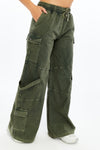 High Waist Flare Legs Women Stone Washed Cotton Trouser