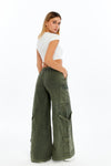 High Waist Flare Legs Women Stone Washed Cotton Trouser