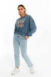 Stone Washed WILD LIKE THE WEST FOREVER Printed Women Cropped Sweatshirt