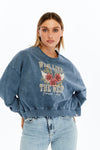 Stone Washed WILD LIKE THE WEST FOREVER Printed Women Cropped Sweatshirt