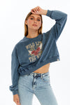 Stone Washed WILD LIKE THE WEST FOREVER Printed Women Cropped Sweatshirt