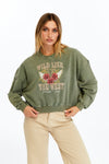 Stone Washed WILD LIKE THE WEST FOREVER Printed Women Cropped Sweatshirt