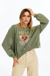 Stone Washed WILD LIKE THE WEST FOREVER Printed Women Cropped Sweatshirt