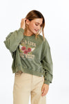 Stone Washed WILD LIKE THE WEST FOREVER Printed Women Cropped Sweatshirt
