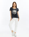 Stone WashedHEAD PHONE SKULLGothic Print Scoop Neck Women's T-Shirt