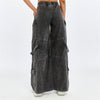 High Waist Flare Legs Women Stone Washed Cotton Trouser