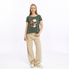 Stone Washed Half Flower SkullPrint Scoop Neck Women's T-Shirt