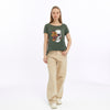 Stone Washed Half Flower SkullPrint Scoop Neck Women's T-Shirt