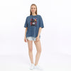 Stone WashedSteamPunkCat Printed Women's Relaxed T-Shirt