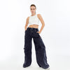 High Waist Flare Legs Women Stone Washed Cotton Trouser
