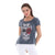 Anthracite Stone Washed Rose Skull Printed Cotton Women Scoop Neck T-shirt