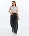 Stone Washed High Waist Details Cotton Trouser