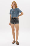 Stone washed Volkswagen & Flower Printed Cropped Top