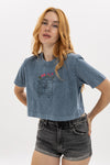 Stone washed Volkswagen & Flower Printed Cropped Top