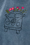 Stone washed Volkswagen & Flower Printed Cropped Top