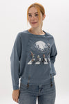 Ballon Cut Zip Front Night Before Christmas Print Women Sweatshirt
