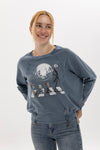 Ballon Cut Zip Front Night Before Christmas Print Women Sweatshirt