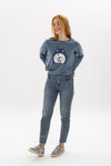 Ballon Cut Zip Front TOTO Print Women Sweatshirt