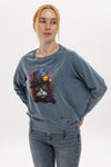 Ballon Cut Zip Front STEAMPUNK CATPrint Women Sweatshirt
