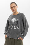 Ballon Cut Zip Front Night Before Christmas Print Women Sweatshirt