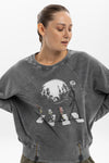 Ballon Cut Zip Front Night Before Christmas Print Women Sweatshirt