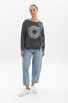 Anthracite Ballon Cut Zip Front Record Vinyl Joy Dvsn Print Women Sweatshirt