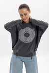 Anthracite Ballon Cut Zip Front Record Vinyl Joy Dvsn Print Women Sweatshirt