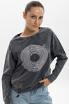 Anthracite Ballon Cut Zip Front Record Vinyl Joy Dvsn Print Women Sweatshirt