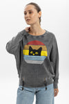 Ballon Cut Zip Front Rainbow Print Women Sweatshirt