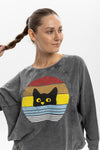 Ballon Cut Zip Front Rainbow Print Women Sweatshirt