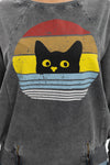 Ballon Cut Zip Front Rainbow Print Women Sweatshirt