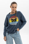 Ballon Cut Zip Front Rainbow Print Women Sweatshirt