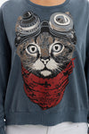 Anthracite Stone Washed Cotton Cat & GoogleWomen Sweatshirt