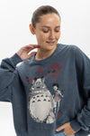 Stone Washed Cotton Dream Totoro PrintWomen Cropped Sweatshirt